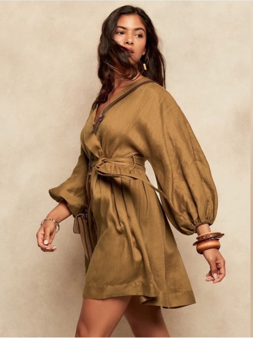 $198 Banana Republic SIZE 12 balloon sleeve 100% linen mini dress in mustard New
